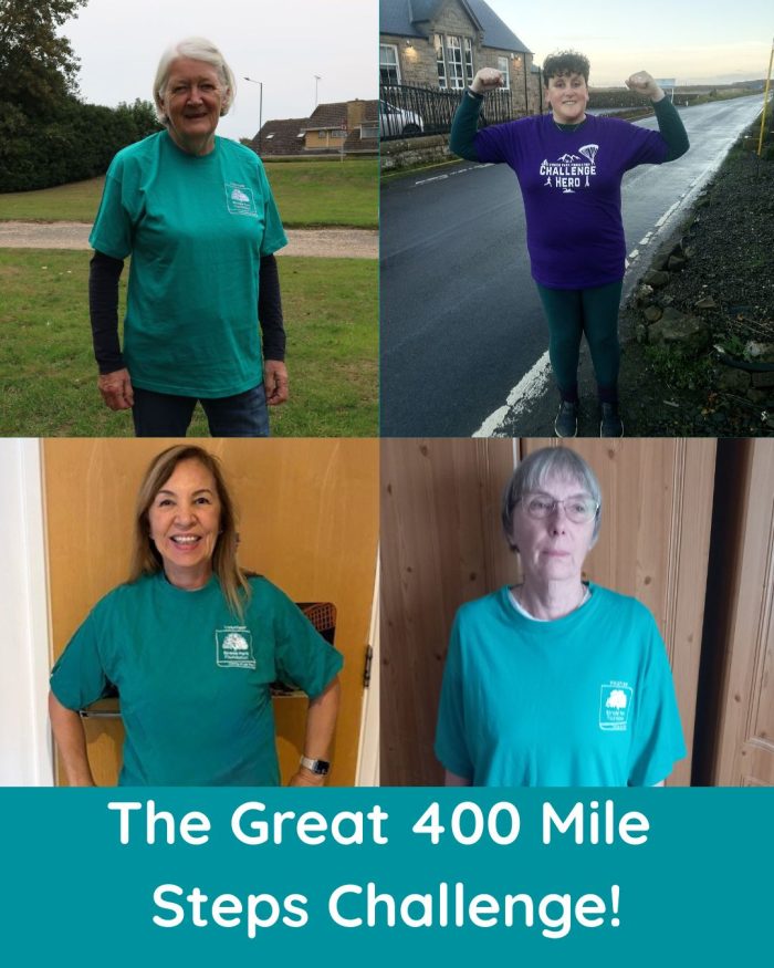 Four ladies in Strode Park Foundation t-shirts walking