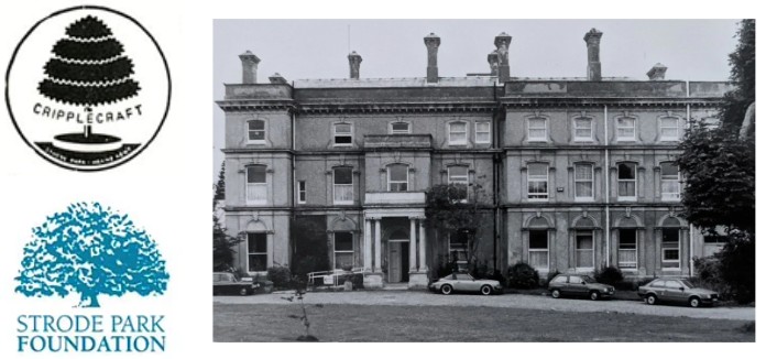 Strode Park Foundation logos and Strode Park House in black and white